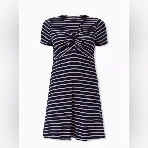 Torrid Navy Stripe mini rib knit Twist Front skater Dress 2x Nwt New 1820 - Picture 1 of 12